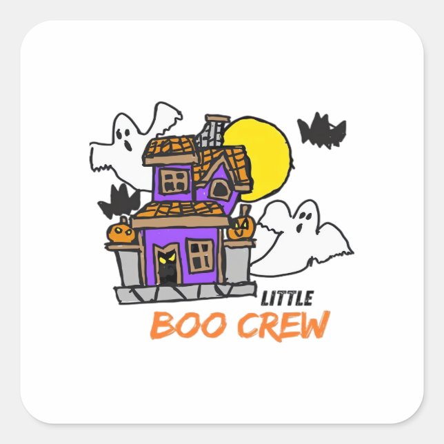 Hand Drawn Little Boo Crew Halloween Square Sticker (Front)