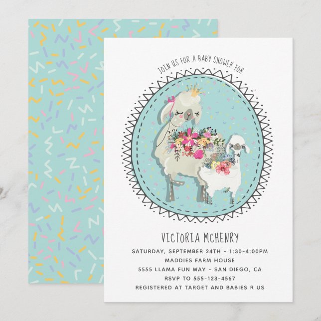 Hand drawn Llama Mamma Baby Shower Invitation (Front/Back)