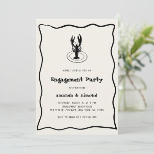 Hand Drawn Lobster Seafood Theme Engagement Party Invitation