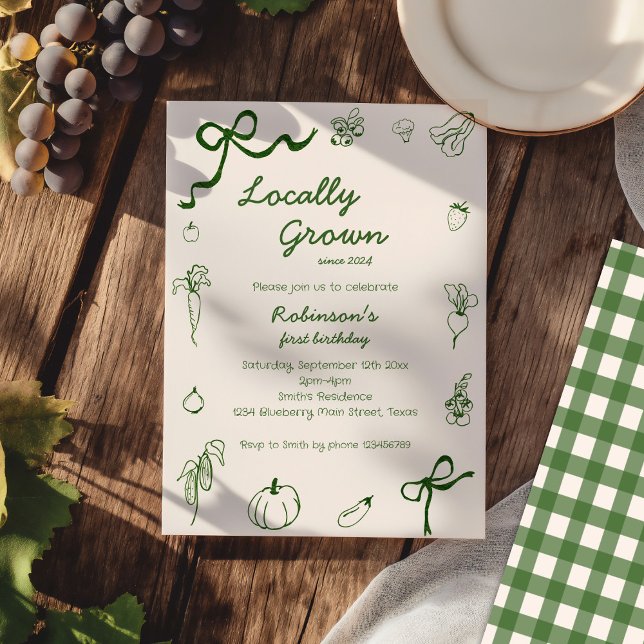 Hand Drawn Locally Grown Farm 1st Birthday Invitation (Creator Uploaded)