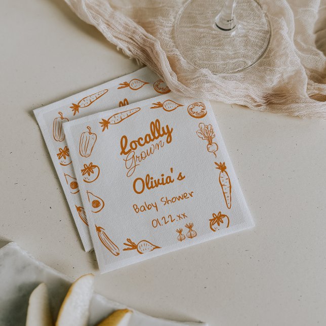 Hand Drawn Locally Grown Vegetables Baby Shower Napkin (Creator Uploaded)