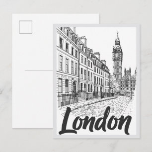 Hand drawn London Street Scene Landmark Postcard