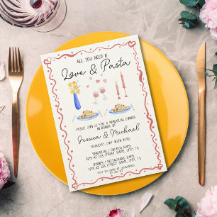 Hand Drawn Love and Pasta Italian Rehearsal Dinner Invitation
