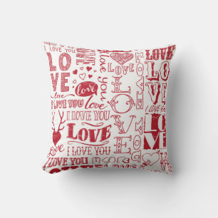 Hand-drawn love doodles, charming pattern. cushion