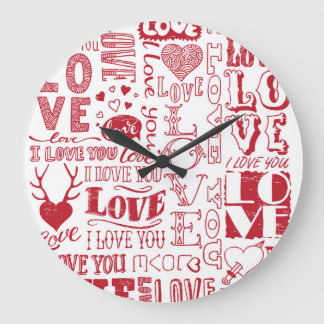 Hand-drawn love doodles, charming pattern. large clock