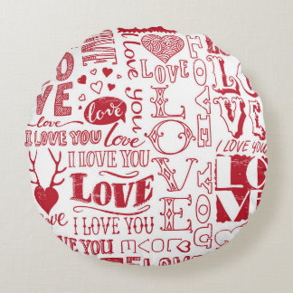 Hand-drawn love doodles, charming pattern. round cushion
