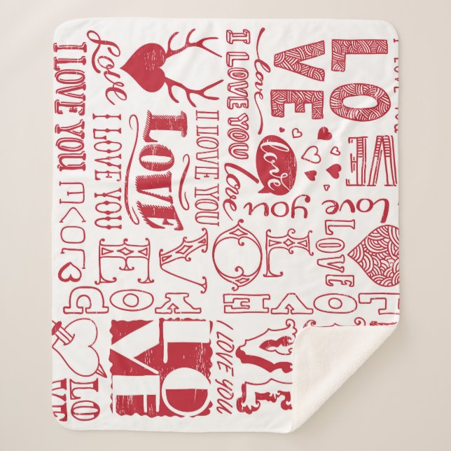 Hand-drawn love doodles, charming pattern. sherpa blanket (Front)