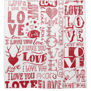 Hand-drawn love doodles, charming pattern. shower curtain