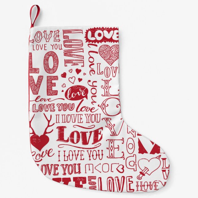 Hand-drawn love doodles, charming pattern. small christmas stocking (Front)
