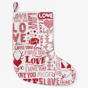 Hand-drawn love doodles, charming pattern. small christmas stocking