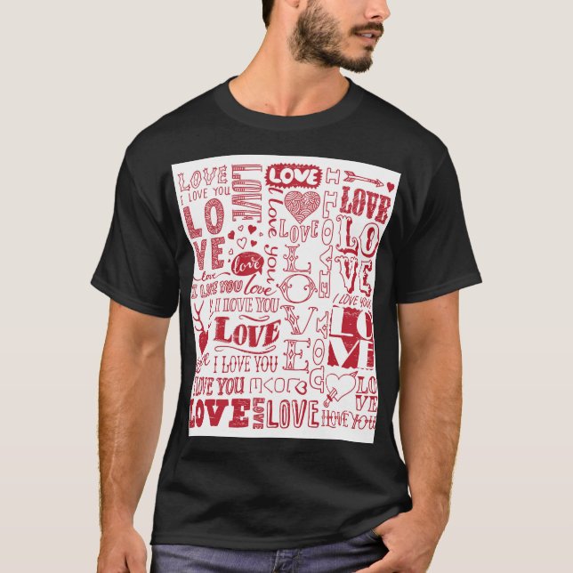 Hand-drawn love doodles, charming pattern. T-Shirt (Front)
