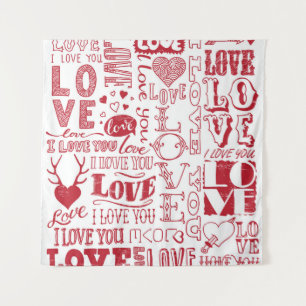 Hand-drawn love doodles, charming pattern. tapestry