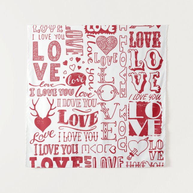 Hand-drawn love doodles, charming pattern. tapestry (Front)