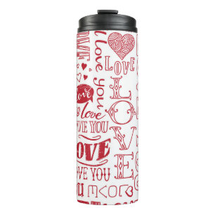 Hand-drawn love doodles, charming pattern. thermal tumbler