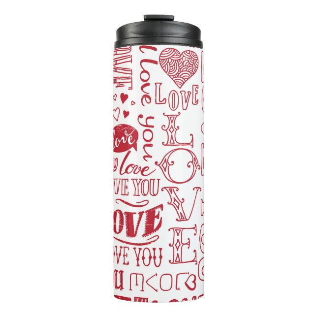 Hand-drawn love doodles, charming pattern. thermal tumbler (Front)