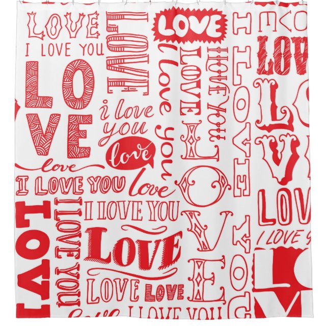 Hand-Drawn Love Doodles Seamless Background Shower Curtain (Front)
