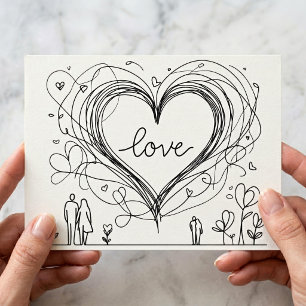Hand-Drawn Love Heart Minimalist Illustration Postcard
