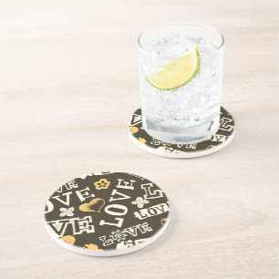 Hand Drawn Love Pattern Coaster