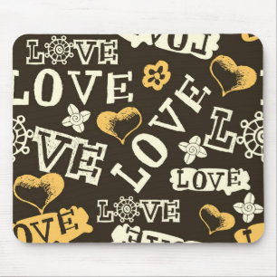 Hand Drawn Love Pattern Mouse Mat