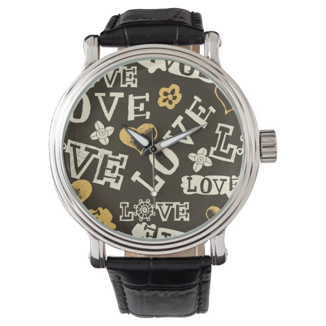 Hand Drawn Love Pattern Watch (Front)