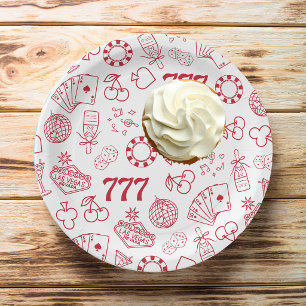 Hand Drawn Lucky In Love Vegas Bachelorette Paper Plate