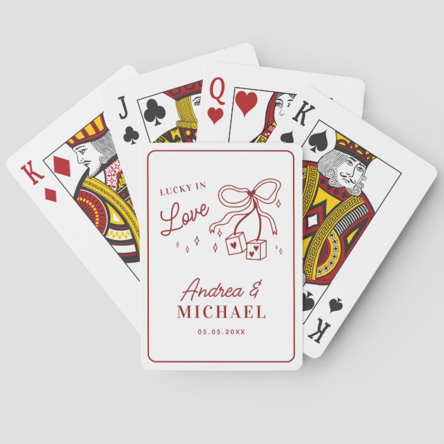 Hand Drawn Lucky in Love Vegas Wedding Guestbook Playing Cards (Back)