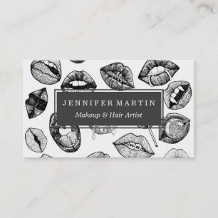 Hand Drawn Luscious Lips in Black and White Business Card