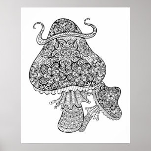 Hand Drawn Magic Mushrooms Doodle 2 Poster