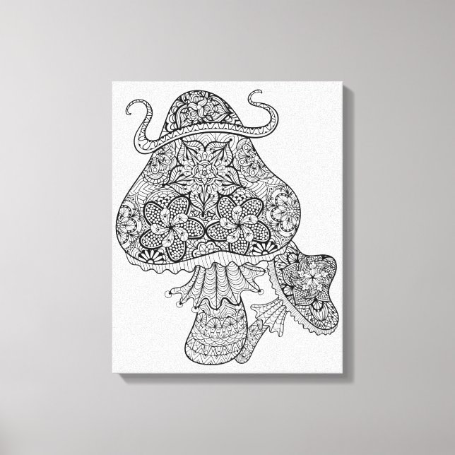 Hand Drawn Magic Mushrooms Doodle 6 Canvas Print (Front)