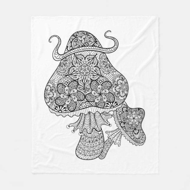 Hand Drawn Magic Mushrooms Doodle Fleece Blanket (Front)