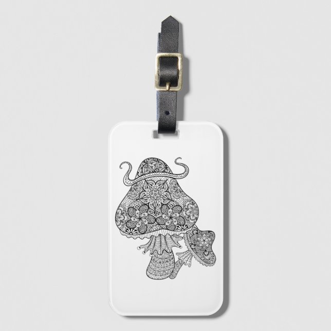 Hand Drawn Magic Mushrooms Doodle Luggage Tag (Front Vertical)