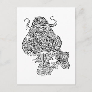 Hand Drawn Magic Mushrooms Doodle Postcard