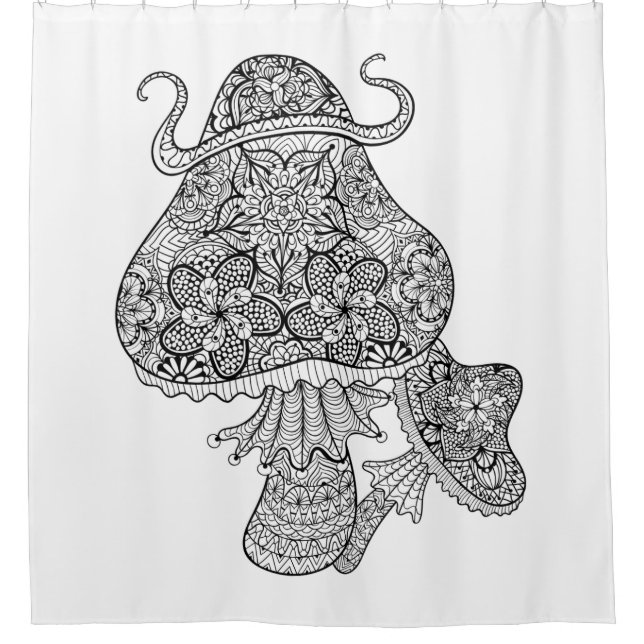 Hand Drawn Magic Mushrooms Doodle Shower Curtain (Front)