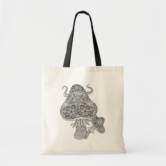 Hand Drawn Magic Mushrooms Doodle Tote Bag (Front)
