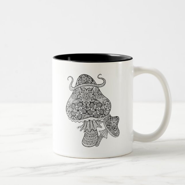 Hand Drawn Magic Mushrooms Doodle Two-Tone Coffee Mug (Right)