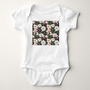 Hand-drawn magnolias: watercolor seamless. baby bodysuit