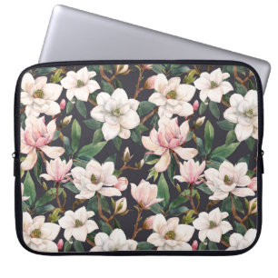 Hand-drawn magnolias: watercolor seamless. laptop sleeve