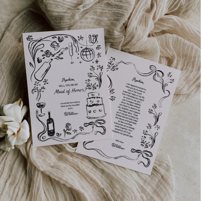 Hand Drawn Maid of Honour Proposal Card (Maid of Honor Proposal Card)