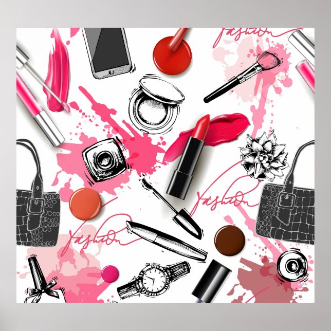 Hand-drawn makeup, vintage graphic pattern. poster (Front)