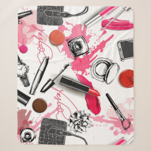 Hand-drawn makeup, vintage graphic pattern. sherpa blanket
