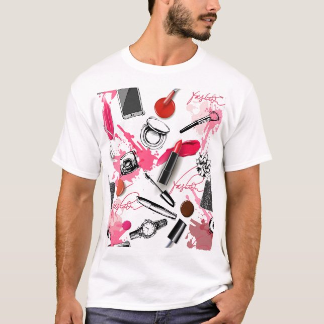 Hand-drawn makeup, vintage graphic pattern. T-Shirt (Front)