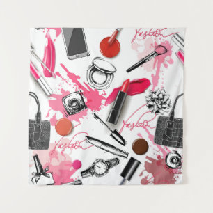 Hand-drawn makeup, vintage graphic pattern. tapestry