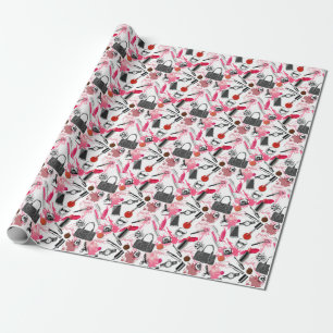 Hand-drawn makeup, vintage graphic pattern. wrapping paper