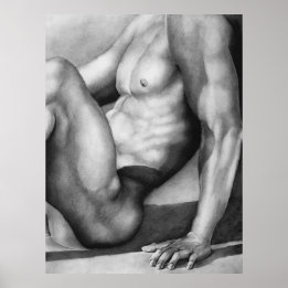 Hand Drawn Male-nude Art Charcoal Drawing Cool Poster