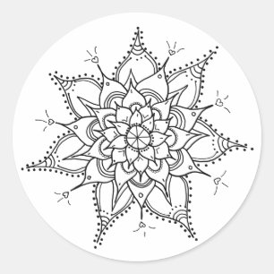Hand Drawn, Mandala, Black and White, Zen, Heart Classic Round Sticker