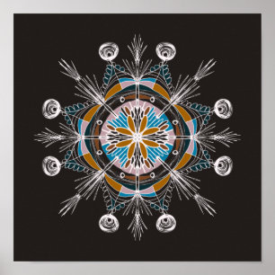 Hand Drawn Mandala Doodle Art Colourful Boho Poster