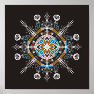 Hand Drawn Mandala Doodle Art Colourful Boho Poster