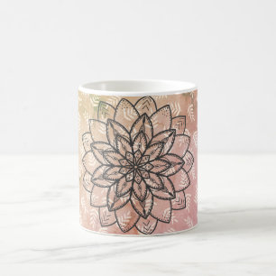 Hand Drawn Mandala Flower on Leaves Coffee Mug