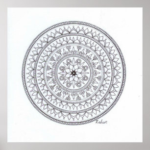 Hand Drawn Mandala Poster For Colouring In