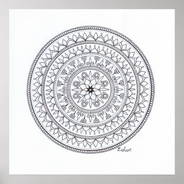 Hand Drawn Mandala Poster For Colouring In (Front)